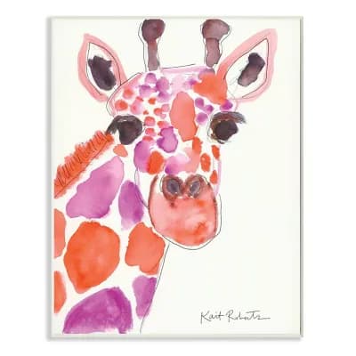 Stupell Home Decor Kids Giraffe Zoo Animal Red Purple Watercolor Wall Art - Size: 13X19
