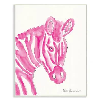 Stupell Home Decor Kids Watercolor Zebra Portrait Pink Stripe Zoo Animal Wall Art - Size: 13X19