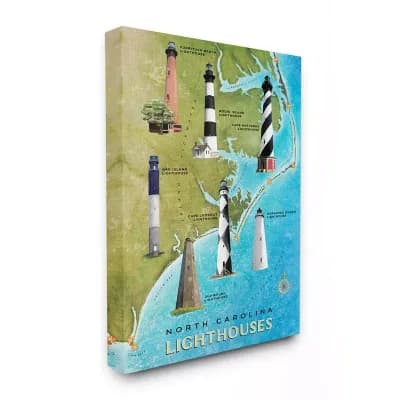 Stupell Home Decor Map of Lighthouses in North Carolina Canvas Wall Art - Size: 30X40