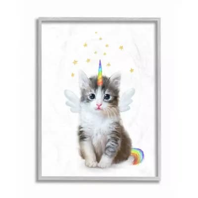 Stupell Home Decor Unicorn Kitten Rainbow Design Wall Art - Size 16x20