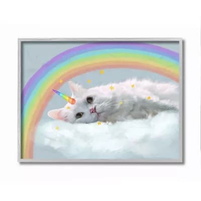 Stupell Home Decor Rainbow Cloud Fantasy Cat Wall Art - Size 16x20