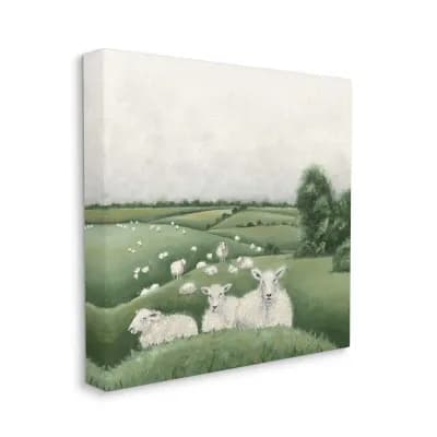 Stupell Home Decor Flock Of Sheep in Green Rolling Hills Illustration Wall Art - Size 30x30
