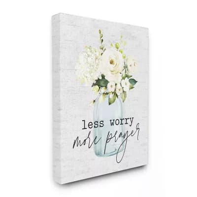 Stupell Home Decor Less Worry More Prayer Phrase Cottage Floral Bouquet Canvas Wall Art