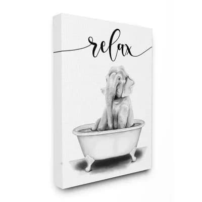 Stupell Home Decor Elephant Bathroom Sketch Wall Art - Size: 36X48