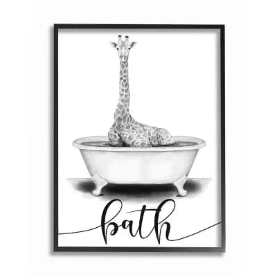 Stupell Home Decor Giraffe in Bath Sketch Wall Art