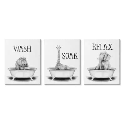 Stupell Home Decor Wash Soak And Relax Jungle Animal Bath Tub Wall Art - Size: 24X30