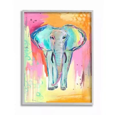 Stupell Home Decor Colorful Elephant with Abstract Pastel Background Wall Art - Size: 11X14