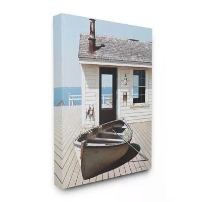 Stupell Home Decor Boat On Boardwalk Coastal Boathouse Wall Art