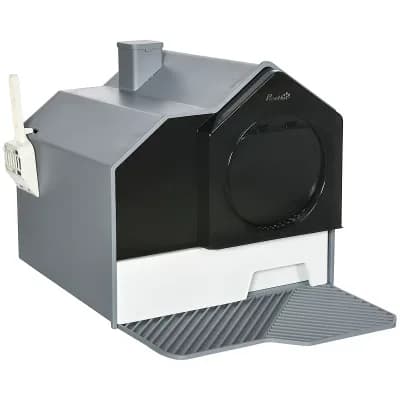 PawHut Hooded Cat Litter Box w/ Litter Mat, Litter Particle Catching
