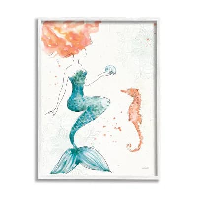 Stupell Home Decor Mermaid and Ocean Seahorse Framed Wall Art