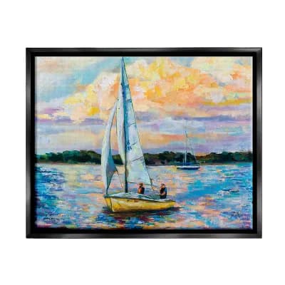 Stupell Home Decor Vivid Nautical Sailboat Landscape Metallic Frame Wall Art