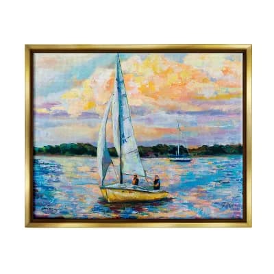 Stupell Home Decor Vivid Nautical Sailboat Landscape Metallic Frame Wall Art