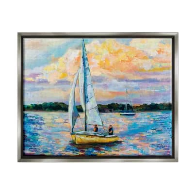 Stupell Home Decor Vivid Nautical Sailboat Landscape Metallic Frame Wall Art