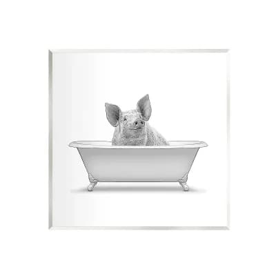 Stupell Home Decor Smiling Farm Pig Bathroom Tub Plaque Wall Art