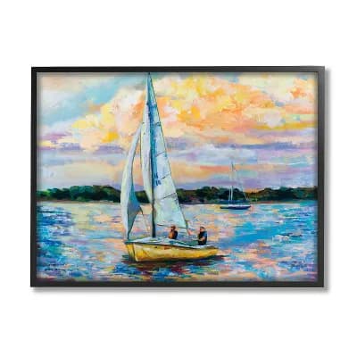 Stupell Home Decor Vivid Nautical Sailboat Landscape Wood Frame Wall Art