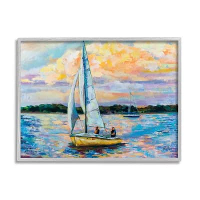 Stupell Home Decor Vivid Nautical Sailboat Landscape Wood Frame Wall Art