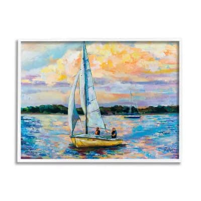 Stupell Home Decor Vivid Nautical Sailboat Landscape Wood Frame Wall Art