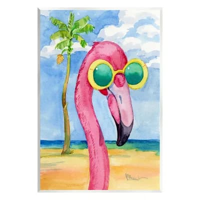 Stupell Home Decor Looking Good Flamingo Tropical Wooden Wall Art