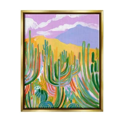 Stupell Home Decor Abstract Cactus Plants Desert Dunes Wall Art - Gold Tone Frame