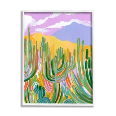 Stupell Home Decor Abstract Cactus Plants Desert Dunes Wall Art - White Frame