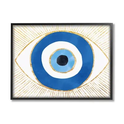 Stupell Home Decor Evil Eye Shape Striped Mati Symbol Framed Canvas Wall Art