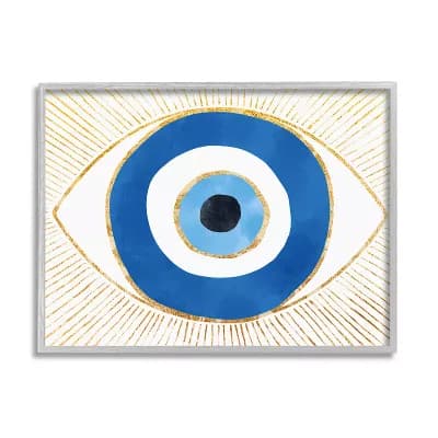 Stupell Home Decor Evil Eye Shape Striped Mati Symbol Framed Canvas Wall Art