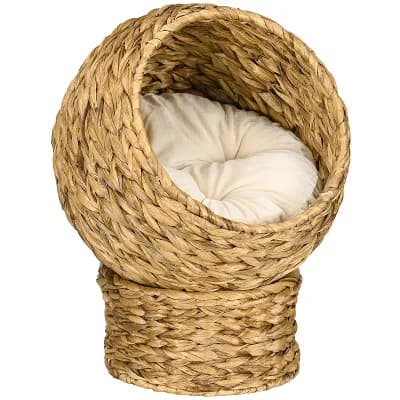 PawHut 20inch Handwoven Elevated Cat Bed Basket Bed Kitty House