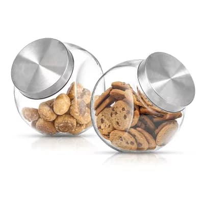 JoyFul 2-Pack Round Glass Cookie Jar with Airtight Lid