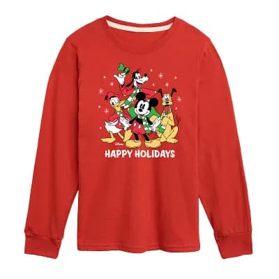 Disney's Mickey Mouse & Friends Boys 8-20 Happy Holidays Long Sleeve Graphic Tee