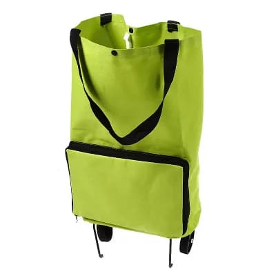 Polyester Portable Handy Foldable Bag Wheel Cart Shopping Trolley Green