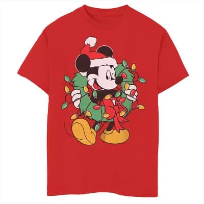 Disney's Mickey Mouse Boys 6-20 Christmas Wreath Lights Graphic Tee