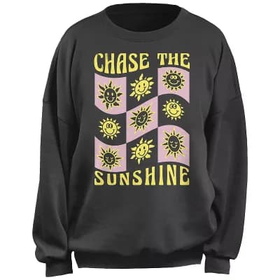 Juniors' Chase the Sunshine Checkered Suns Oversized Fleece Pullover