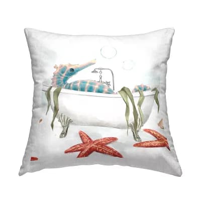 Stupell Home Decor Vivid Blue Seahorse Bathtub Throw Pillow