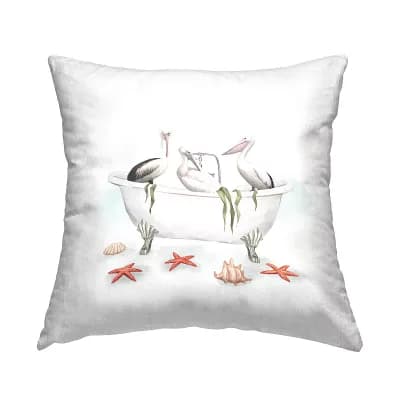 Stupell Home Decor Pelican Birds Vintage Bathtub Throw Pillow