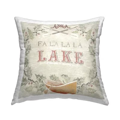 Stupell Home Decor Fa La La Lake Holiday Botanical Wreath Throw Pillow