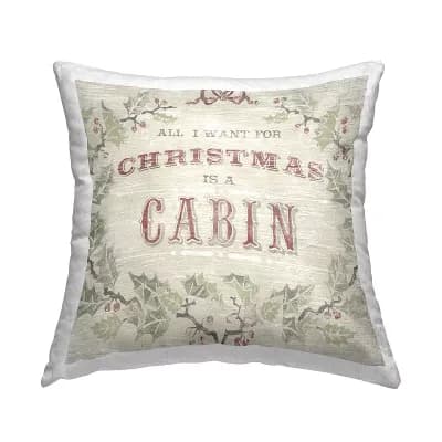 Stupell Home Decor Christmas Cabin Rustic Holly Wreath Throw Pillow