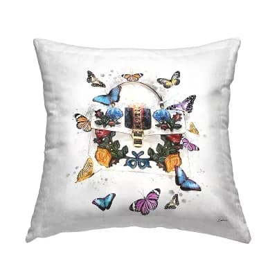 Stupell Home Decor Fashion Buckle Purse Butterflies Throw Pillow