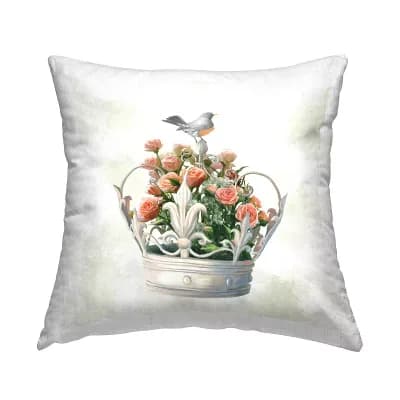 Stupell Home Decor Bird Regal Crown Rose Bouquet Throw Pillow