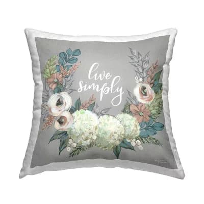 Stupell Home Decor Live Simply Blooming Floral Wreath Sentiment Throw Pillow