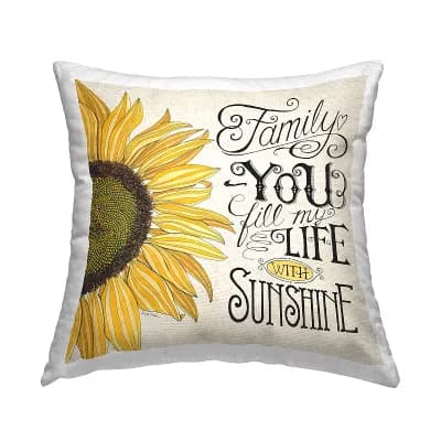 Stupell Home Decor Vintage Family Inspirational Quote Sunflower Throw Pillow