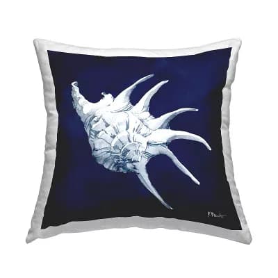 Stupell Home Decor Blue Horned Conch Shell Decorative Throw Pillow