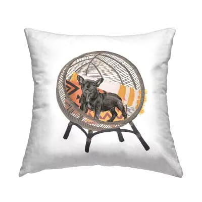 Stupell Home Decor Black Dog in Woven Chair Throw Pillow