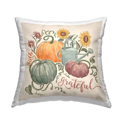 Stupell Home Decor Grateful Typography Pumpkin Throw Pillow