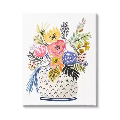 Stupell Home Decor Birds Perched Fun Floral Blossoms Canvas Wall Art