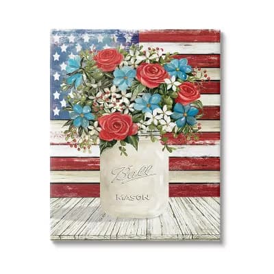 Stupell Home Decor Americana Flag Festive Bouquet Canvas Wall Art