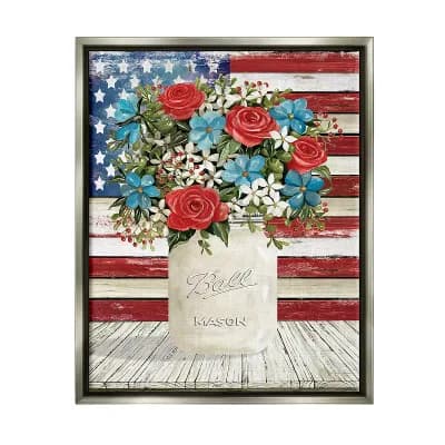 Stupell Home Decor Americana Flag Festive Bouquet Wall Art - Gunmetal Frame