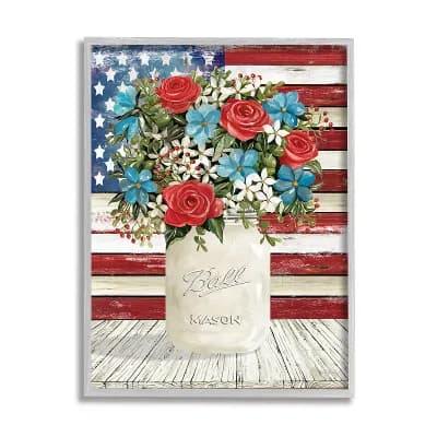 Stupell Home Decor Americana Flag Festive Bouquet Wall Art - Gray Frame