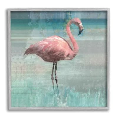 Stupell Home Decor Layered Flamingo Portrait Silver Finish Framed Wall Art
