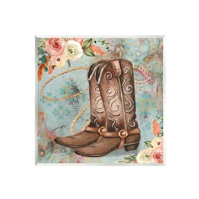 Stupell Home Decor Cowboy Boots Western Paisley Florals Framed Wall Art