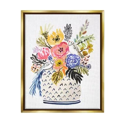 Stupell Home Decor Birds Perched Fun Floral Blossoms Canvas Wall Art